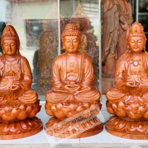 Bộ tượng gỗ Tam Thánh Toạ Đài Sen Cao 60cm 22 (6)