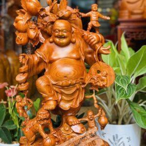 Di Lặc Ngũ Phúc Đứng Nghê Gỗ Hương Đá Cao 70cm [7,800,000] (4)