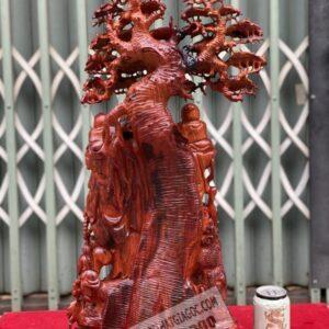 Di Lặc Ngũ Phúc Dưới Gốc Tùng Gỗ Trắc Đỏ Đen Cao 73cm [18,200,000] (11)