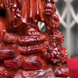 Di Lặc Ngũ Phúc Dưới Gốc Tùng Gỗ Trắc Đỏ Đen Cao 73cm [18,200,000] (7)