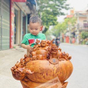 Di Lặc Ngũ Phúc Thuần Nghê Gỗ Nu Hương Ngang 70cm [41,000,000] (1)