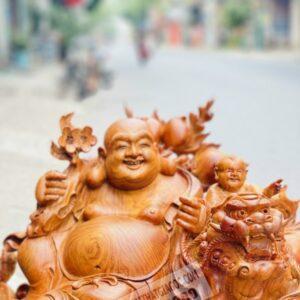 Di Lặc Ngũ Phúc Thuần Nghê Gỗ Nu Hương Ngang 70cm [41,000,000] (6)