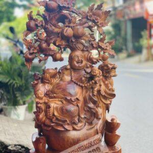 Di Lặc Tam Phúc Ngồi Gốc Đào Gỗ Hương Ta Cao 1M [15,500,000] (2)