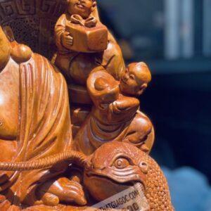 Di Lạc Tam Phúc Ngồi Gốc Tùng Gỗ Ngọc Am Cao 98cm Cực Đẹp [21,700,000] (10)