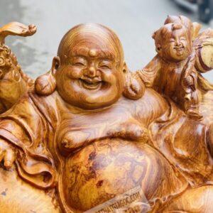 Di Lặc Tam Phúc Thuần Nghê Gỗ Nu Hương Cao 75cm [38,500,000] (10)