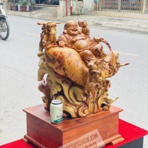 Di Lặc Tam Phúc Thuần Nghê Gỗ Nu Hương Cao 75cm [38,500,000] (2)