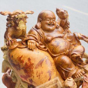 Di Lặc Tam Phúc Thuần Nghê Gỗ Nu Hương Cao 75cm [38,500,000] (8)