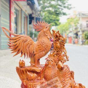 Gia Đình Gà Hoa Phù Dung Gỗ Hương Ta Cao 82cm [12,300,000] (2)