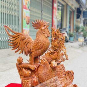 Gia Đình Gà Hoa Phù Dung Gỗ Hương Ta Cao 82cm [12,300,000] (3)