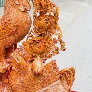 Gia Đình Gà Hoa Phù Dung Gỗ Hương Ta Cao 82cm [12,300,000] (5)