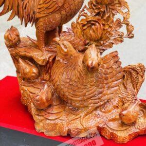 Gia Đình Gà Hoa Phù Dung Gỗ Hương Ta Cao 82cm [12,300,000] (7)