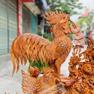 Gia Đình Gà Hoa Phù Dung Gỗ Hương Ta Cao 90cm [13,500,000] (6)