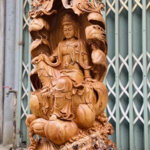 Quan Âm Đại Thế Chí Toạ Đài Sen Gỗ Ngọc Am Cao 97cm [32,000,000] (2)