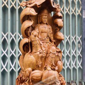 Quan Âm Đại Thế Chí Toạ Đài Sen Gỗ Ngọc Am Cao 97cm [32,000,000] (3)