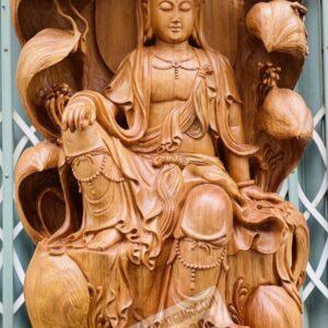 Quan Âm Đại Thế Chí Toạ Đài Sen Gỗ Ngọc Am Cao 97cm [32,000,000] (4)