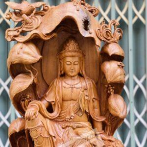 Quan Âm Đại Thế Chí Toạ Đài Sen Gỗ Ngọc Am Cao 97cm [32,000,000] (5)