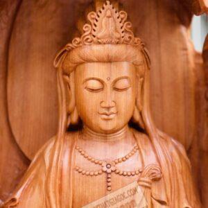 Quan Âm Đại Thế Chí Toạ Đài Sen Gỗ Ngọc Am Cao 97cm [32,000,000] (7)