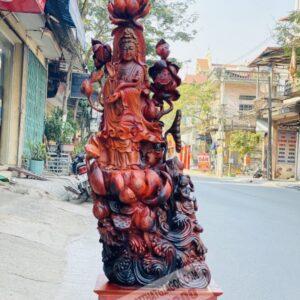 Quan Âm Đứng Đài Sen Gỗ Trắc Đỏ Đen Cao 1m17 [42,600,000] (1)