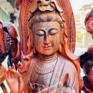 Quan Âm Đứng Đài Sen Gỗ Trắc Đỏ Đen Cao 1m17 [42,600,000] (11)