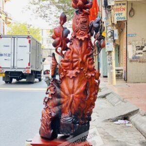 Quan Âm Đứng Đài Sen Gỗ Trắc Đỏ Đen Cao 1m17 [42,600,000] (12)