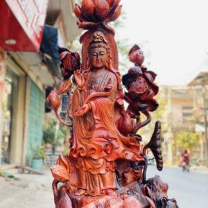 Quan Âm Đứng Đài Sen Gỗ Trắc Đỏ Đen Cao 1m17 [42,600,000] (3)