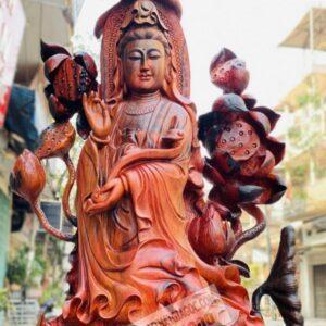 Quan Âm Đứng Đài Sen Gỗ Trắc Đỏ Đen Cao 1m17 [42,600,000] (4)