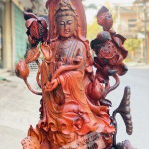 Quan Âm Đứng Đài Sen Gỗ Trắc Đỏ Đen Cao 1m17 [42,600,000] (5)