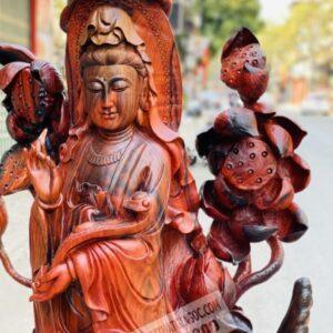 Quan Âm Đứng Đài Sen Gỗ Trắc Đỏ Đen Cao 1m17 [42,600,000] (6)