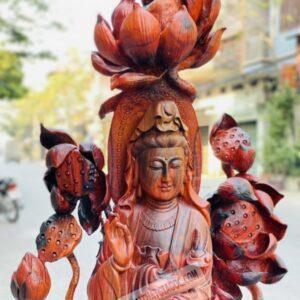 Quan Âm Đứng Đài Sen Gỗ Trắc Đỏ Đen Cao 1m17 [42,600,000] (7)