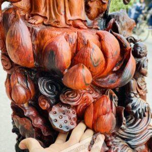 Quan Âm Đứng Đài Sen Gỗ Trắc Đỏ Đen Cao 1m17 [42,600,000] (9)