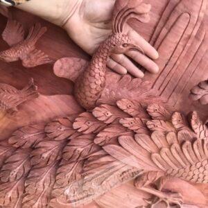 Tranh Quạt Chim Công – Phu Thê Viên Mãn – Đục Tay Cực Đẹp [16,500,000] (2)