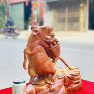 Tượng Chuột Chiêu Tài Gỗ Hương Ta Cao 37cm [2,900,000] (3)