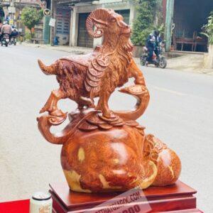 Tượng Dê Ngậm Xâu Tiền Gỗ Nu Hương Cao 68cm [13,600,000] (3)