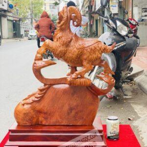 Tượng Dê Ngậm Xâu Tiền Gỗ Nu Hương Cao 68cm [13,600,000] (7)