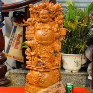 Tượng Di Lặc Cửu Phúc Vác Cành Đào gỗ Hương [9,600,000] (2)