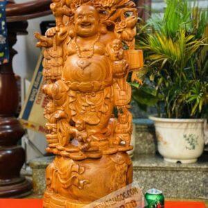 Tượng Di Lặc Cửu Phúc Vác Cành Đào gỗ Hương [9,600,000] (4)