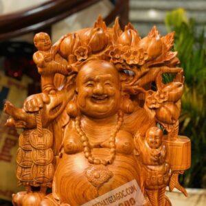 Tượng Di Lặc Cửu Phúc Vác Cành Đào gỗ Hương [9,600,000] (5)