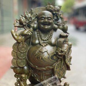 Tượng Di Lặc Ngũ Phúc Đứng Gánh Cành Đào gỗ Hương [8,200,000] (5)