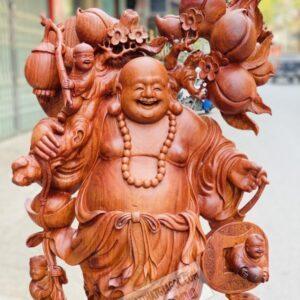 Tượng Di Lặc Ngũ Phúc Vác Cành Đào Gỗ Nu Hương [40,500,000] (4)