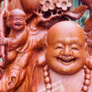 Tượng Di Lặc Ngũ Phúc Vác Cành Đào Gỗ Nu Hương [40,500,000] (7)