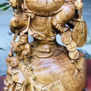 Tượng Gỗ Di Lặc Tam Phúc Đứng Bao Tiền Gỗ Hương Ta [10,000,000] (4)