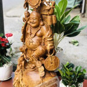 Tượng Gỗ Di Lặc Tam Phúc Đứng Bao Tiền Gỗ Hương Ta [10,000,000] (6)