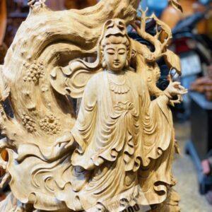 Tượng Phật Bà Quan Âm Đứng Lá Sen Gỗ Bách Xanh [22,500,000] (4)