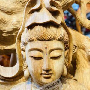 Tượng Phật Bà Quan Âm Đứng Lá Sen Gỗ Bách Xanh [22,500,000] (5)