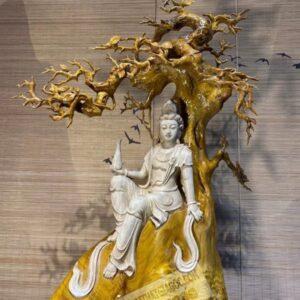 Tượng Quan Âm Tự Tại Gỗ Kim Tơ Mộc Nam Vân Chỉ Vàng [27,500,000] (2)