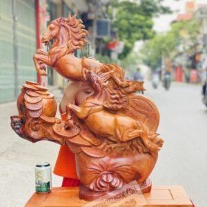 Tượng Song Mã Uyên Ương Gỗ Hương Ta Cao 75cm [8,600,000] (2)