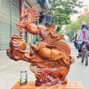 Tượng Song Mã Uyên Ương Gỗ Hương Ta Cao 75cm [8,600,000] (4)