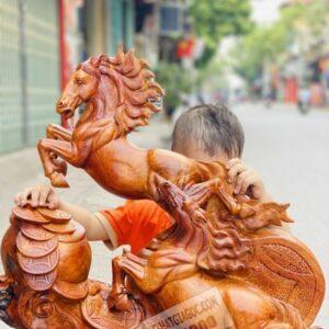 Tượng Song Mã Uyên Ương Gỗ Hương Ta Cao 75cm [8,600,000] (6)